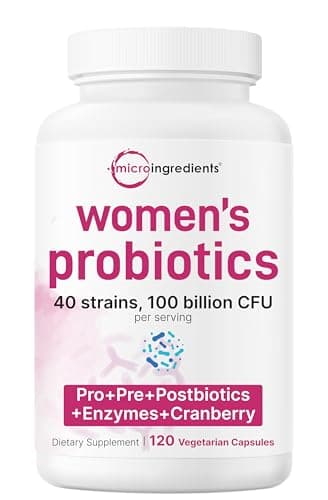 Micro Ingredients Probiotics for Women 100 Billion CFU, 120 Veggie Capsules | 40 Strains Womens Probiotic Blend with Cranberry, D-Mannose & More | pH Balance, Urinary Tract & Gut Health Support