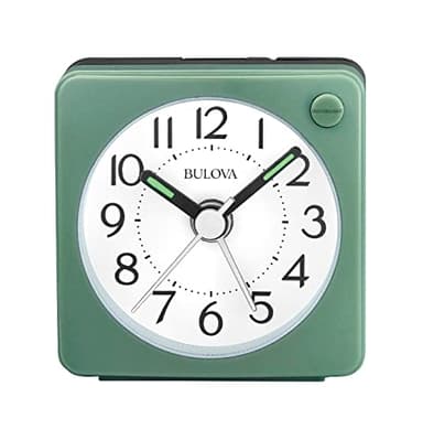 Bulova Clocks B1874, Ultra Small Travel Alarm with Snooze and Light, No Ticking, Verde,Green