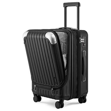 LEVEL8 Grace Hard Shell Carry on Luggage with Front Compartment, 20 Inch Expandable Suitcases with Wheels, Lightweight Carry-on Suitcase for Airplane, Tsa Lock, Black