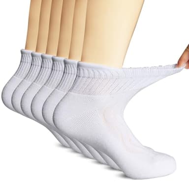 +MD Bamboo Viscose Ankle Diabetic Socks for Men & Women, 6 Pairs, Soft Cushioned, Non-Binding Loose Top, Extra Wide 13-15 White