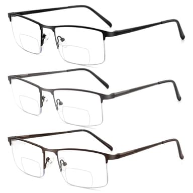 zooxsky 3 Pack Bifocal Reading Glasses for Men,Lightweight Metal Half Frame Clear Top Bi-focal Readers with Spring Hinge+1.75