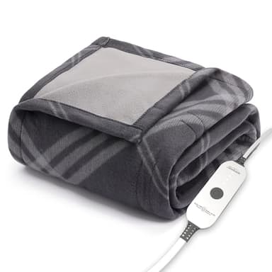 Sunbeam 50"x60" Electric Heated Throw Blanket, 4 Heat Settings, Auto Shut-Off, Machine Washable - Grey Galway Plaid