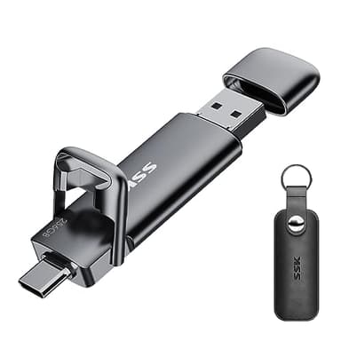 SSK 256GB Dual USB C Flash Drive, 2-in-1 Type C+ USB A 3.2 Gen2 Solid State Thumb Drive,Speed Up to 550MB/s Memory Stick Data Storage for iPhone 15, Android Phone,Tablet,MacBook,Windows