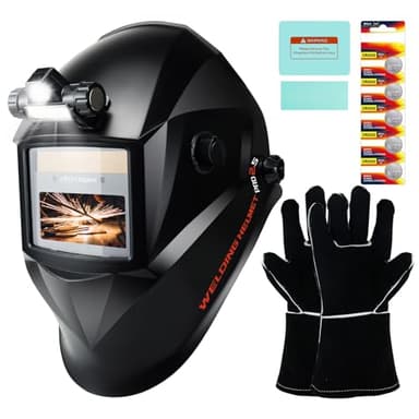 TRQWH Welding Hood Auto Darkening Welding Helmet with Light True Color 1/1/1/2 Top Optical Clarity Wide Shade 9-13 Welding Mask with Welding Gloves (KTS-JS01)