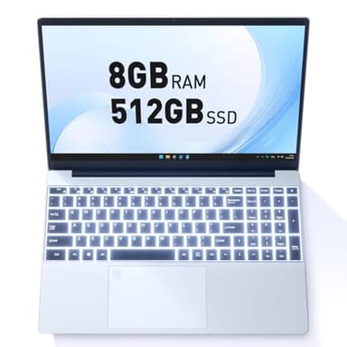 Auusda Business Laptop Computer for Work, Notebook PC for College Students, 15.6" FHD Display, 4-Core Processor, Backlit Keyboard, Fingerprint Sensor, Up to 10TB Storage, 8GB RAM, 512GB SSD, Silver
