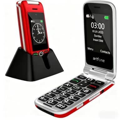 artfone G6 Pro Red - 4G LTE Flip Phone Unlcoked丨Cell Phone for Seniors丨2.4" Dual-LCD丨SOS Button丨Loud Speaker丨Camera丨Charging Dock丨Talking Clock丨Speed Dial丨 Hands-free丨Dumb Phone丨Caller-ID丨Large Fonts