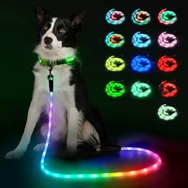 YFbrite 6FT Light up Dog Leash with 15 Flashing Modes - Super Bright LED Dog Leash for Small Medium Large Dogs - Type-c Rechargeable Dogs Leashes Light (Multi-Color, 6FT (180cm))