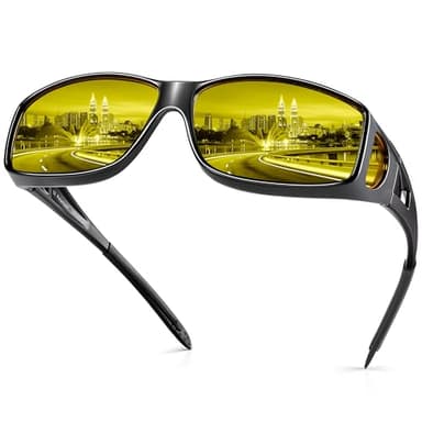 URUMQI Night Vision Driving Glasses Fit Over Eyeglasses for Men Women, Anti Glare Polarized Nighttime Glasses Yellow Lens