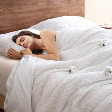 PHF 100% Cotton Waffle Duvet Cover King Size, Soft Breathable Cotton Bedding Duvet Cover Set for All Season, Weave Luxury Textured Design for All Home Decor, 3 Pieces, 104"x90", White