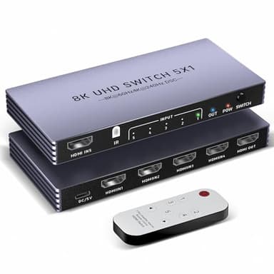 8K HDMI Splitter 4K 240Hz HDMI Switch 5 in 1 Out - 5 Port Switcher with Remote 8K@60Hz 4K@240Hz HDR10+ HDMI2.1 3D CEC HDR HDCP2.3, Used for PS5/4/3 Xbox DVD Player Nintendo Roku PC Fire Stick Apple TV