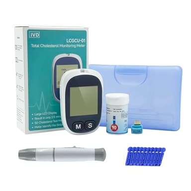 LEFTYCHOICE LCGCU-01 Total Cholesterol Testing Kit Meter Quick Results Monitor At Home Blood Test Meter with 10 Total Cholesterol Test Strips Lancets (Total Cholesterol Test Only)