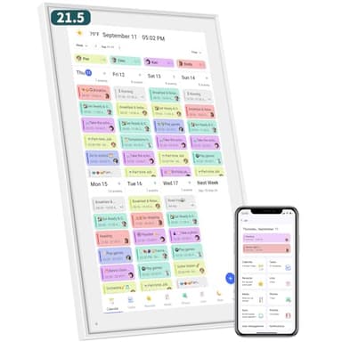 21.5 Inch Digital Wall Calendar – Rewards for Chores! Smart Electronic Family Organizer with Touchscreen, Meal Planner & Photo Frame, Syncs with Google/iCloud, for Wall or Desk, White (New Version)