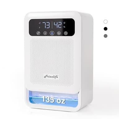 Frizzlife DH80 Air Dehumidifier, 135oz Water Tank W/Purifying Function, Quiet Small Dehumidifiers With Sleep Mode For Home, Bedroom, Bathroom, Basement W/Auto Shut Off, 7 Colors LED Light, White