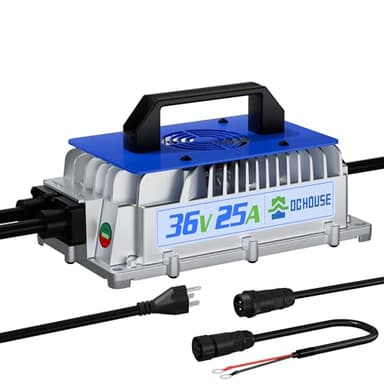 DC HOUSE 36V 25A Lithium Battery Charger, 900W Fast Charger, Charging Efficiency ≥ 93%, Waterproof Anti-Fall with Cooling Fan, Suitable for 36V Golf Cart,Trolling Motor, Forklift LiFePO4 Battery