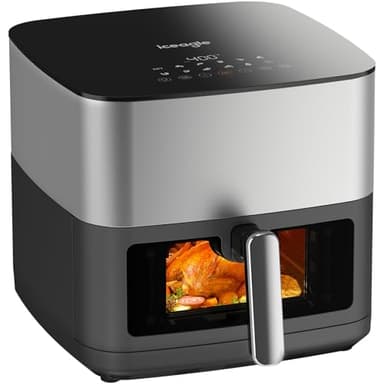 Iceagle Stainless Steel Air Fryer 9 Quart - Airfryer XXL with Large Viewing Window, Dual Heating Elements, 12-in-1 Function to Roast, Bake, Broil, Defrost, Reheat, Dishwasher-Safe Parts, 1700W, Siver