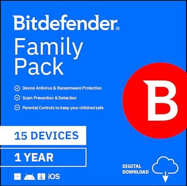 Bitdefender Family Pack - 15 Devices | 1 year Subscription | PC/Mac | Activation Code by email