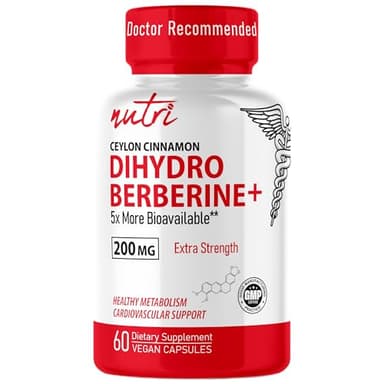 Dihydroberberine Supplement 200mg 60 Capsules - with Organic Ceylon Cinnamon, 54X More Bioavailable Than Regular Berberine HCL - Nutri Supplements Dihydroberberine 200mg - 3rd Party Tested - Vegan