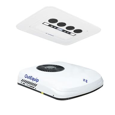 Outequip 12V RV Air Conditioner, White Quiet Rooftop AC Unit with Heating, Non-Ducted Low Power Cooling for Camper, Trailer, Van, Food Truck, Off-Grid Use