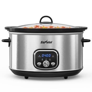 Sunvivi Slow cooker Pot 8.5 QT Programmable Stainless Steel Color : Multi-Cooker Food Warmer with Delay Function, Adjustable Tempature Control, Dishwasher Safe, Perfect for Families, Sliver