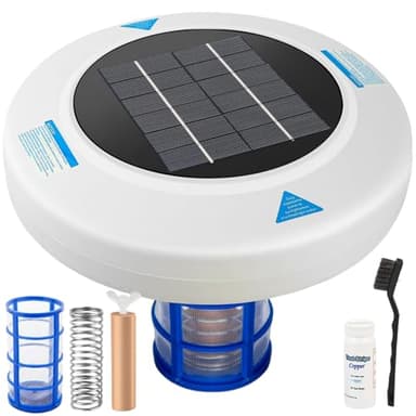Solar Pool Ionizer - Floating Pool Cleaner for Swimming Pools Up to 45,000 Gallons, Large Solar Panel & Durable Copper Anode, Clear Water with Minimal Effort