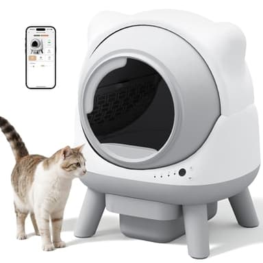 Greesum Smart Self-Cleaning Litter Box with App Control and Safety Sensor |Ideal for Multi-Cat Households | Health Monitoring Features, Set Includes Leak-Proof Mat and Litter Bags