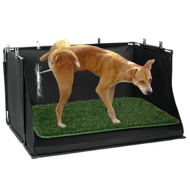MABOZOO Dog Pee Pad Holder with Artificial Grass, 33.8 * 24 * 17.7 in Foldable Indoor Dog Potty Tray with Hemmed Edge, No Spill Pee Pad Holder Tray Puppy Litter Box for Dogs