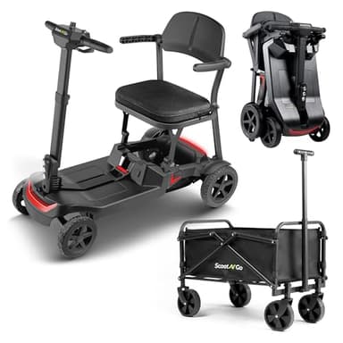 SCOOTNGO Mobility Scooters for Seniors, 4 Wheel Foldable Lightweight Airline Approved Mobility Scooter for Adults with Collapsible Wagon, Dual Removable Lithium Batteries, Portable for Travel