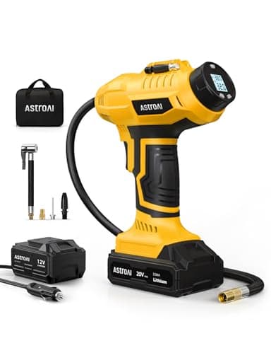 AstroAI Cordless Tire Inflator Air Compressor 20V Rechargeable Battery Powered 160PSI Portable Air Pump with 12V Car Power Adapter Digital Pressure Gauge for Cars Motorcycles （C2）Yellow