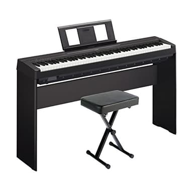 YAMAHA P45 88-Key Weighted Digital Piano Home Bundle With Wooden Furniture Stand And Bench