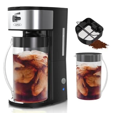 SUNVIVI Iced Tea Maker with 2.5-Quart Pitcher, Iced Coffee Brewing Maker for Ground Coffee, Tea Bags, Loose Leaf Tea, 7 Cups Coffee Machine for Home, Strength Control for Flavor, Black