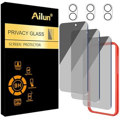 Ailun 3 Pack Privacy Screen Protector for iPhone 16 [6.1 inch] + 3 Pack Camera Lens Protector, Anti Spy Private Tempered Glass Film, Case Friendly, [9H Hardness][Not for iPhone 16e/16Pro/Plus/ProMax]