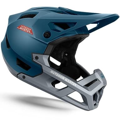 OutdoorMaster Full Face Mountain Bike Helmet for Men & Women-Two Removable Chin Pad Mountain Bike Helmet Grizzly, Ventilation Lightweight Racing Downhill DH BMX MTB Helmet (Azure Blue, Large)