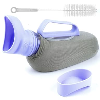 Urinal for Women - 40oz/1200ml Large Capacity Leakproof Pee Bottle with Knitted Sleeve & Cleaning Brush, Portable Travel Urinals for Women