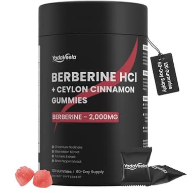 Berberine HCl Gummies Supplement 2000mg, High Potency Berberine with Ceylon Cinnamon, Chromium and Bitter Melon for Women & Men, Metabolism Support, AMPK, Sugar Free, Vegan, 120 Count, 60 Day Supply