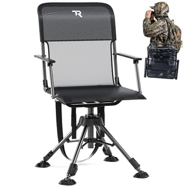 TR 360 Degree Swivel Hunting Blind Chair,400 lbs Capacity Silent,Height Adjustable Hunting Chair with Armrests,Portable Ground Hunting Seat for Deer Turkey
