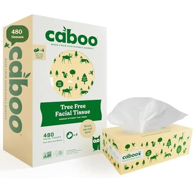 Caboo Tree Free Facial Tissue Paper, Tree Free, Eco Friendly 3 Ply Tissue Flat Box - 120 Sheets Per Box, Total of 4 Boxes, 480 Total Tissues