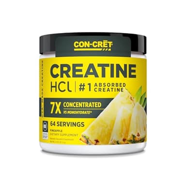 CON-CRET Creatine HCl Powder | Muscle, Cognitive, Cellular Energy Support | No Bloating or Cramps | USA Made & NSF Certified | Pineapple (64 Serving)