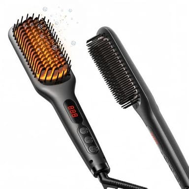 MEGAWISE Pro Ceramic Ionic Hair Straightener Brush for Home Salon, Straightening Hair Brush with 20s Heating Tech, Auto-Off, Anti-Scald with Universal Dual Voltage,Rotatable Power Cord, Black