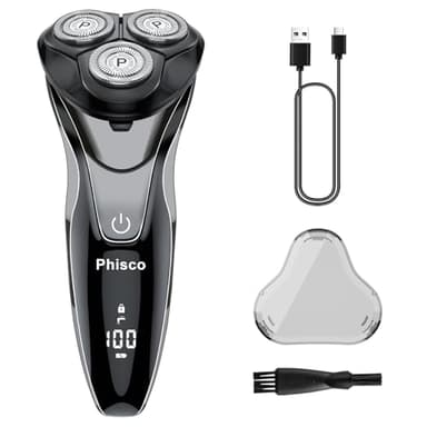 Phisco Electric Razor for Men Cordless: Upgraded Rechargeable IPX7 Waterproof Shaver, Perfect for Men with Sensitive Skin and Travelers, Wet/Dry Shaving and Shower Use, Pop-Up Trimmer