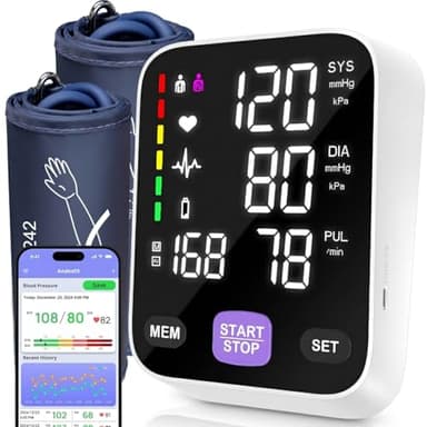 Andesfit Upper Arm Blood Pressure Monitor for Home Use 17" Large & 21" XL Extra Large Cuff Big arm, Free APP Bluetooth Sync Apple Health Track Google Fit, Large Display Smart BP Machine for Seniors