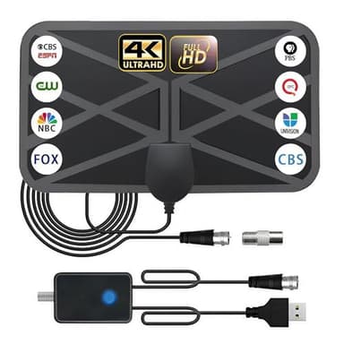 TV Antenna Indoor Digital Antenna Portable TV Antenna for Local Channels Supports 4K 1080p Smart TVs - Includes Signal Amplifier 16.5-Foot HDTV coaxial Cable