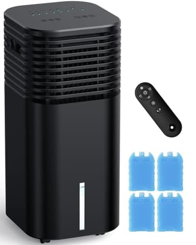 CENSTECH Windowless Air Conditioner Portable 1800CFM w/4 Modes&3 Speeds, 15H Timer&17FT Remote, 2 Gal Tank for 24H Cooling Swamp Cooler, 4Ice Packs, 120° Swing Evaporative Air Cooler No Hose for Room