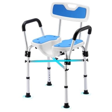 U-Shaped Shower Chair for Inside Shower, 600lbs Heavy Duty Shower Chair for Elderly and Disabled, Shower Chair with Arms and Back, Height Adjustable Bath Chairs for Seniors
