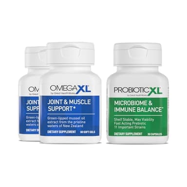OmegaXL Powerful Joint and Muscle Support Supplement 60 Count (2 Pack) & Probiotic XL - PreforPro, DE111, Shelf Stable - Promote Healthy Gut Flora Growth (30 Veggie caps)