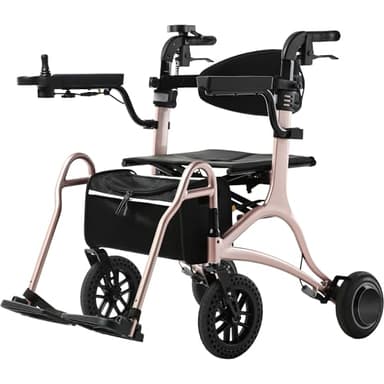 CARLIKE 3-in-1Lightweight Foldable Electric Wheelchair for Adults& Rollator Walker,Power Wheelchair Folding Portable Electric Wheelchair with Power Assist, Mobility Chair for Seniors(Pink Gold)