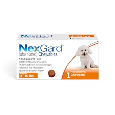 NexGard® (afoxolaner) Flea and Tick Protection for Dogs Oral Soft Beef Flavored Chewables, 4 to 10 lbs. (Orange Box) 1 Chew (1 Month Supply)