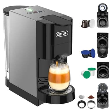 KOTLIE 19Bar Pressure Single Serve Coffee Maker, Multifunctional 5in1 Coffee Machine for NES* Original/Dolce Gusto/K cup/Ground Coffee/illy 44mm ESE, Cold&Hot Brew, Level 7 watervolume (AC-513HF)