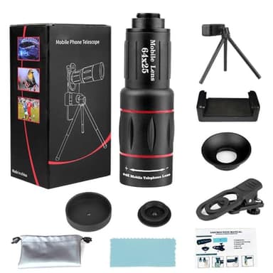 64X Zoom Mobile Phone Telephoto Lens with Tripod & Phone Clamp - HD FMC Monocular Lens for Long Distance Photography, Bird Watching, Sports & Vlogging (Universal Smartphone Lens)