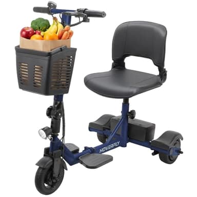 Hoverfly T3 Folding Powered Mobility Scooter for Seniors, Portable 3-Wheel E-Scooter with Seat, 13-Mile Range Safe LiFePO4 Battery, 264 lbs Load&Solid 8" Tires, Fits in Car Trunks for Daily Rides Blue