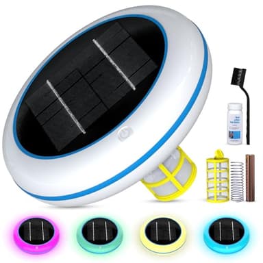 POOLSPARX Solar Pool Ionizer for Pools Up to 35,000 Gallons – Floating Solar Powered Copper Ionizer with Color-Changing LED,
